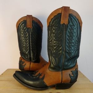 Tony Benattar black/brown leather cowboy boots, women's size 7 US (fit large)